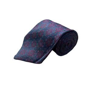 Holliday & Brown London Silk Tie Made In England Navy & Red Geometric Pattern